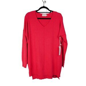 Dreamers Pullover V-neck Tunic Sweater Pink Medium Large